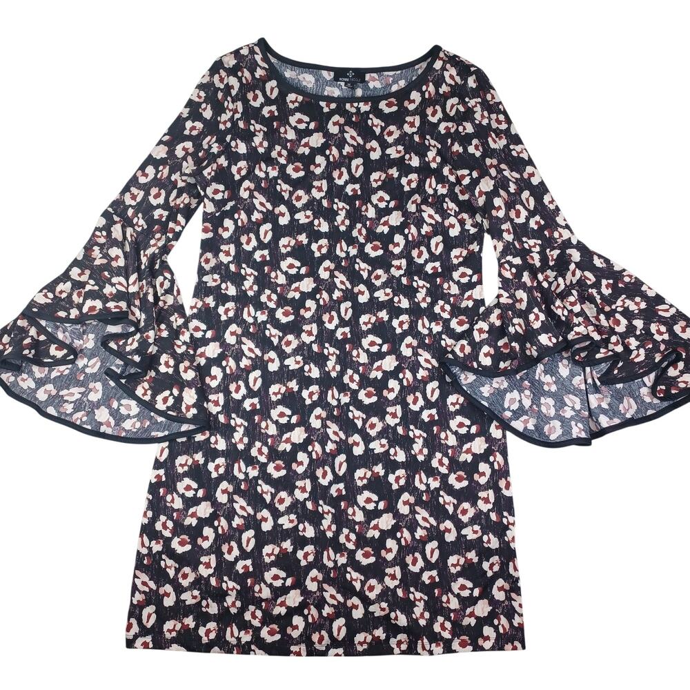 Ronni Nicole Women Floral Bell Sleeve Dress Size M Black Vamp Whimsigoth Stretch